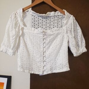 Quanta Du Soleil White Eyelet Crop Top Size 36 (Fits Like XS)